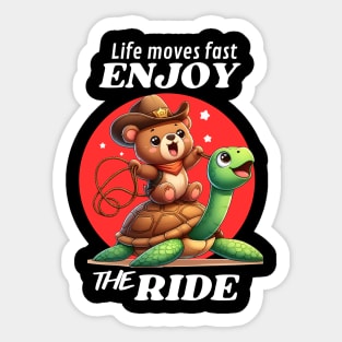 Cowboy Bear Riding a Turtle Enjoy the Ride Sticker